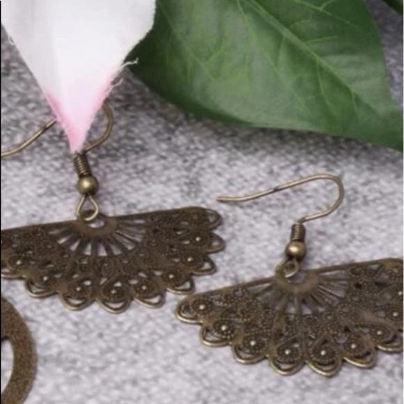 boho Bronze Fan Earrings - Picture 2 of 3